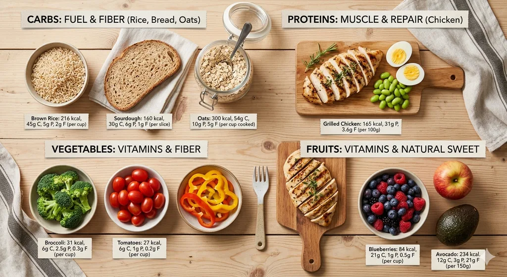 Illustration of meal group types and starch or grain exchange equivalents