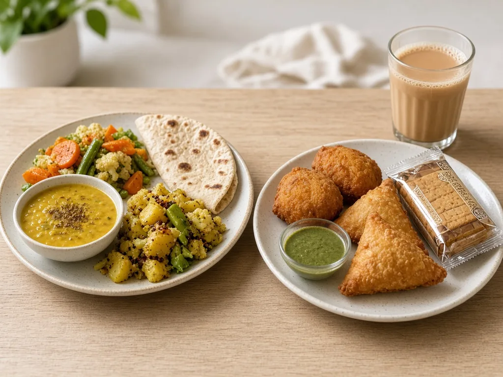 Two meals with similar calories but very different food quality