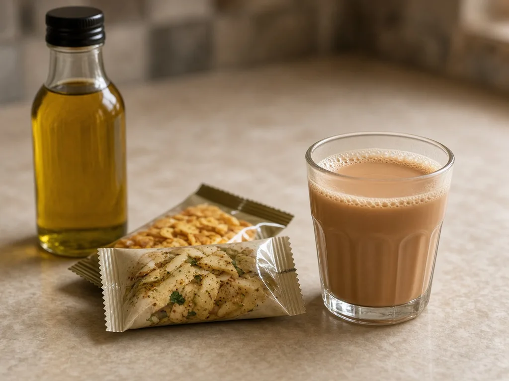 Packaged snacks, cooking oil, and sugary chai as a food-quality load