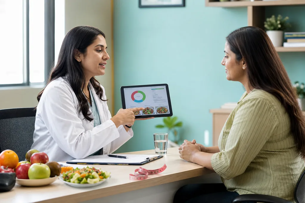 Nutritionist coaching a client with ongoing progress tracking