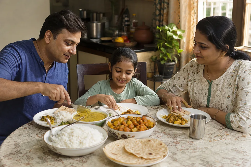 Family sharing a home-cooked meal together