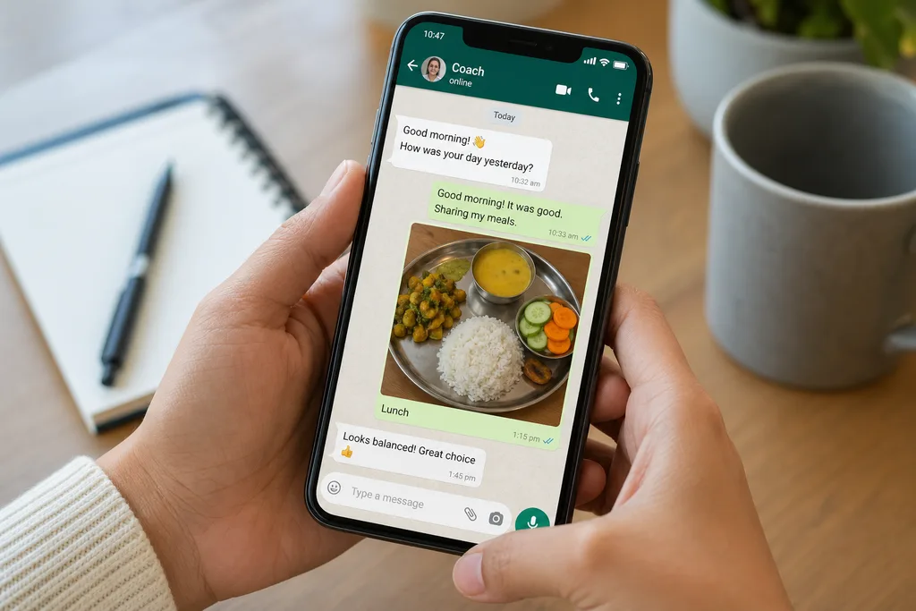 Client logging a meal on WhatsApp for nutrition coaching